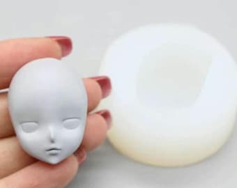 Q10 H15 Girl Lady Face Doll Chibi Anime Face  Silicone Cake Fondant Gum Paste Mold Cake Decorating Polymer Clay Resin Sugar Craft Mold
