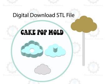 Molde para Cake Pop em formato de nuvem | Download digital do arquivo STL
