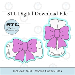 Cortadores de galletas con forma de diploma de graduación y lazo / Descarga digital de archivos STL