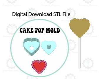 Molde para bolo pop em formato de coração recortado para o Dia dos Namorados | Download digital do arquivo STL