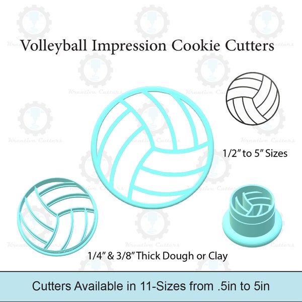 Volleyball Imprint Cookie Cutters | 1/2" to 5" Sizes available for 1/4" or 3/8" Dough, Fondant or Polymer Clay