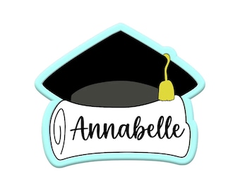 Graduation Cap and Diploma with text box Cookie Cutters
