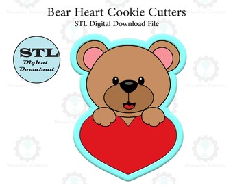 Formine per biscotti a forma di cuore di orso / File STL