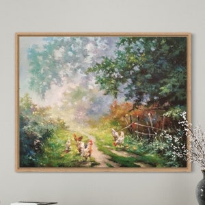 Chicken painting original, Chicken painting canvas,Landscape painting oil,Wall Art painting