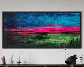 Colorful abstract painting on canvas, Large wall art, Original painting for bedroom walls, Blue green wall landscape