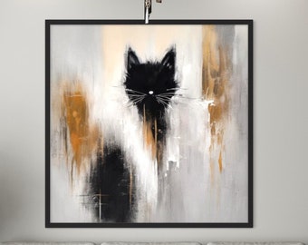 Black cat on canvas, Original black cat painting, Abstract art with cat, Black cat painting, Hand painted black cat,handmade gift