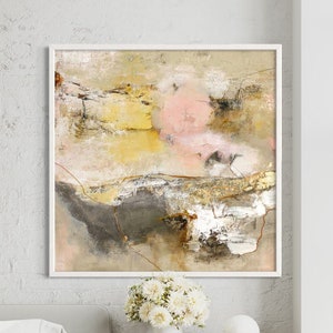 Elegant Beige & Gold Abstract Landscape Original Framed Canvas Oil Painting for Modern Home Decor Beige abstract painting Original art
