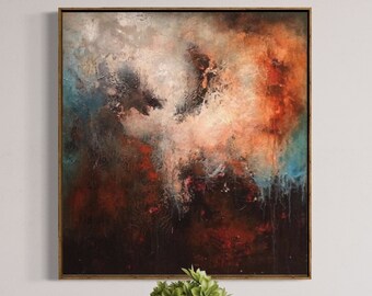 Abstract painting, big red canvas, modern painting, wall art, textured painting