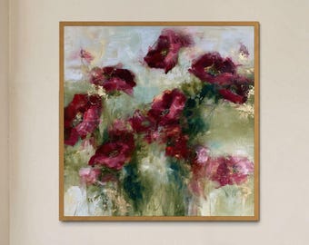 Original Oil Painting Poppies on Canvas, Hand Painted Floral Wall Art, Custom Made Flower Painting