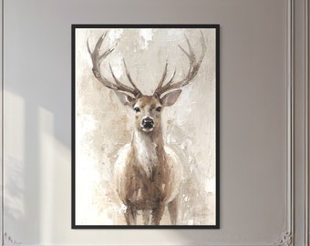 Peinture de cerf sur beige – Cadeau d'art abstrait pour les amateurs de faune, décoration d'intérieur inspirée de la nature* (G-1)