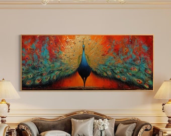 Peacock Painting Gold Leaf, Handmade Original Wall Art, Made to Order Canvas, Custom Peacock Decor, Boho Maximalist Art