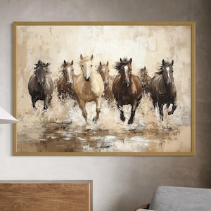 Original Large Art Horses Herd Abstract Canvas Painting Contemporary Beige Horse Wall Art Original Wall Art