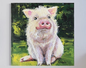 Piggy painting, painting on canvas, original animal painting, pets, acrylic painting, pink piggy