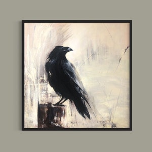 black raven, abstract painting, bird painting, handmade on canvas