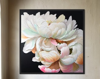 White Peony Art on Canvas - Beautiful Flower Decor for Your Home,Handcrafted Canvas Art for Home Decoration