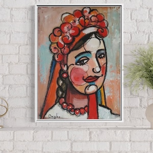 Abstract painting, face wall decor, Ukrainian girl on canvas,Original painting on canvas