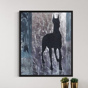 Black Doberman on canvas .Abstract style painting