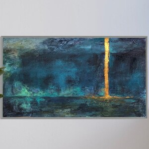 Blue Landscape Painting on Canvas, Original Painting, Blue Bedroom Wall Decor