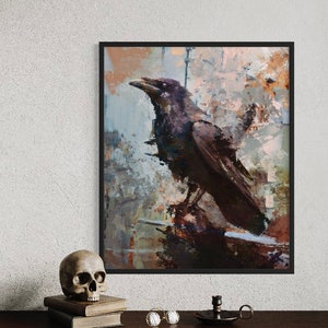 Painting a raven on canvas, Black raven abstract, Hand painted raven on canvas