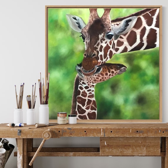 Giraffe Painting canvas, Oil Painting ,  Giraffe wall art, Animal painting on canvas origina,Animal painting nursery