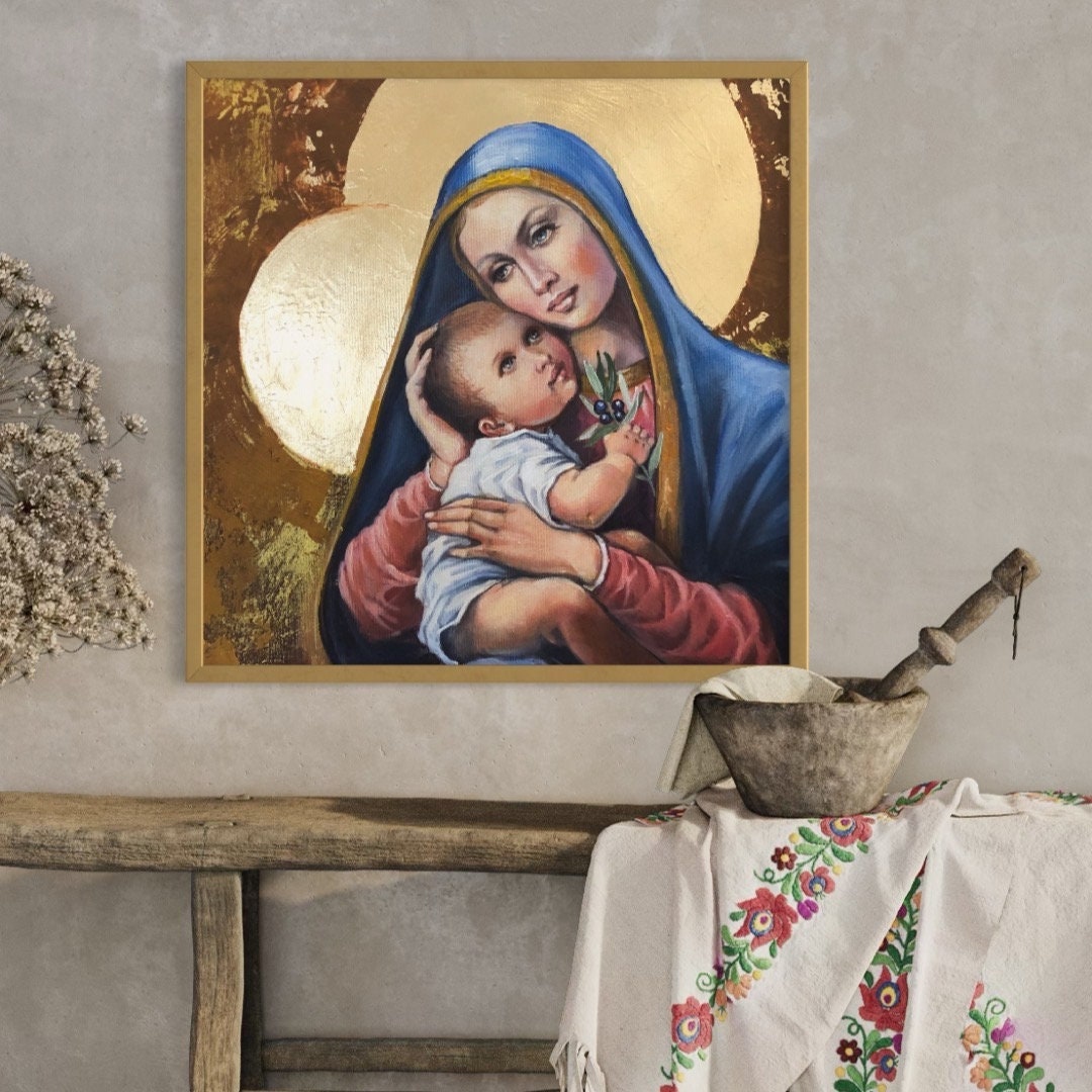 Virgin Mary and Isisus Painting, Religious Art on Canvas - Etsy
