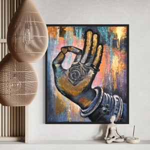 Buddha painting on canvas, Gold Buddha painting, Yoga studio wall decor, Original Buddha art