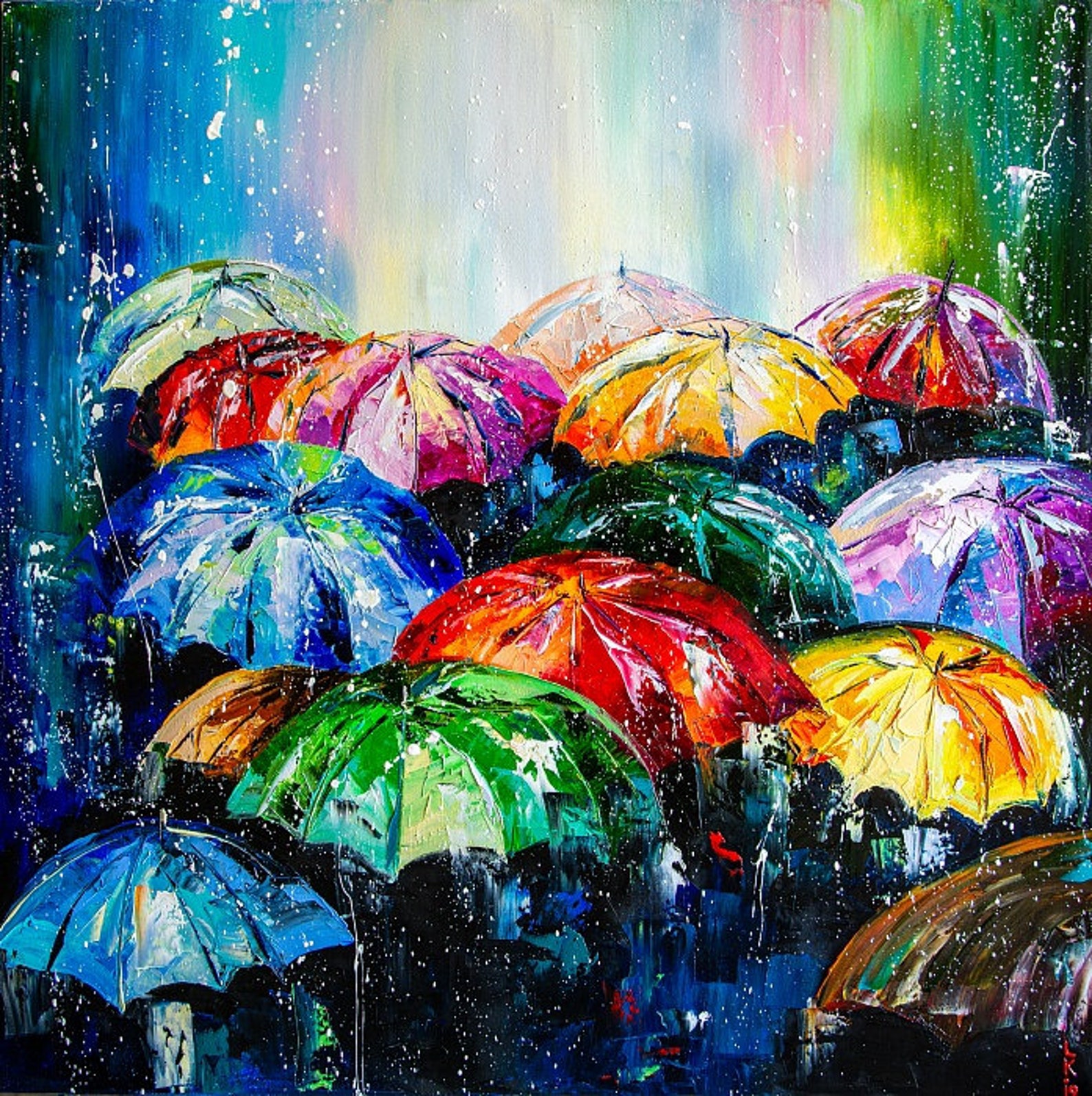 Bright Umbrellas Painting Acrylic Modern Abstraction Wall Etsy