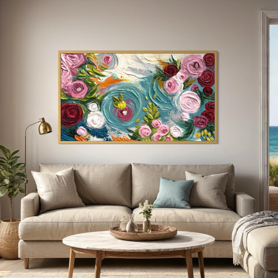 Original Pink Flower Oil Painting on Canvas, Abstract Floral Painting ...