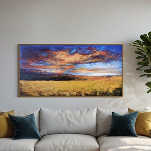 Original Acrylic Wheat Field Landscape on Canvas with Modern Minimalist Abstract DesignOriginal Bright Sky Wheat Field Painting ,Landscape
