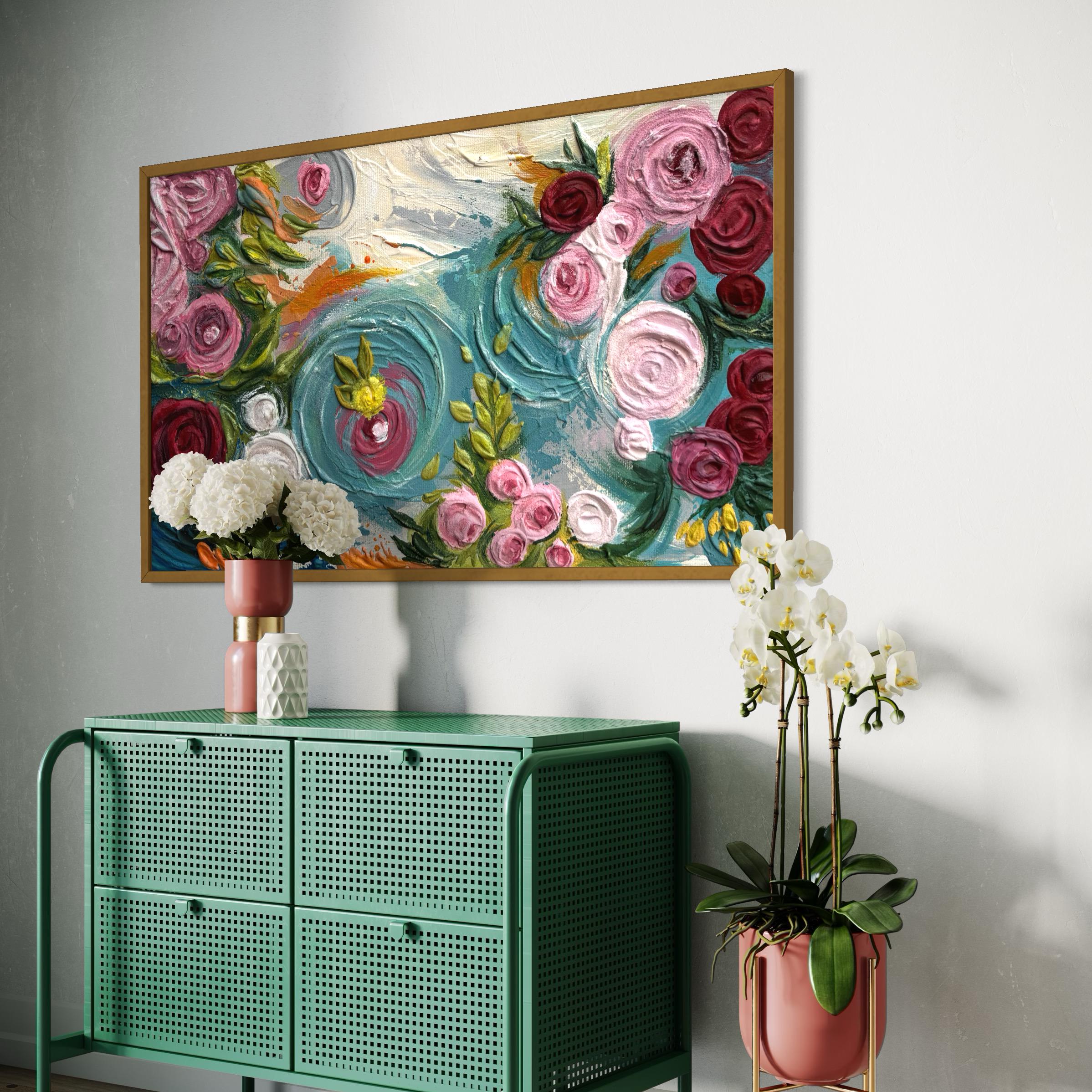 Original Pink Flower Oil Painting on Canvas, Abstract Floral Painting ...