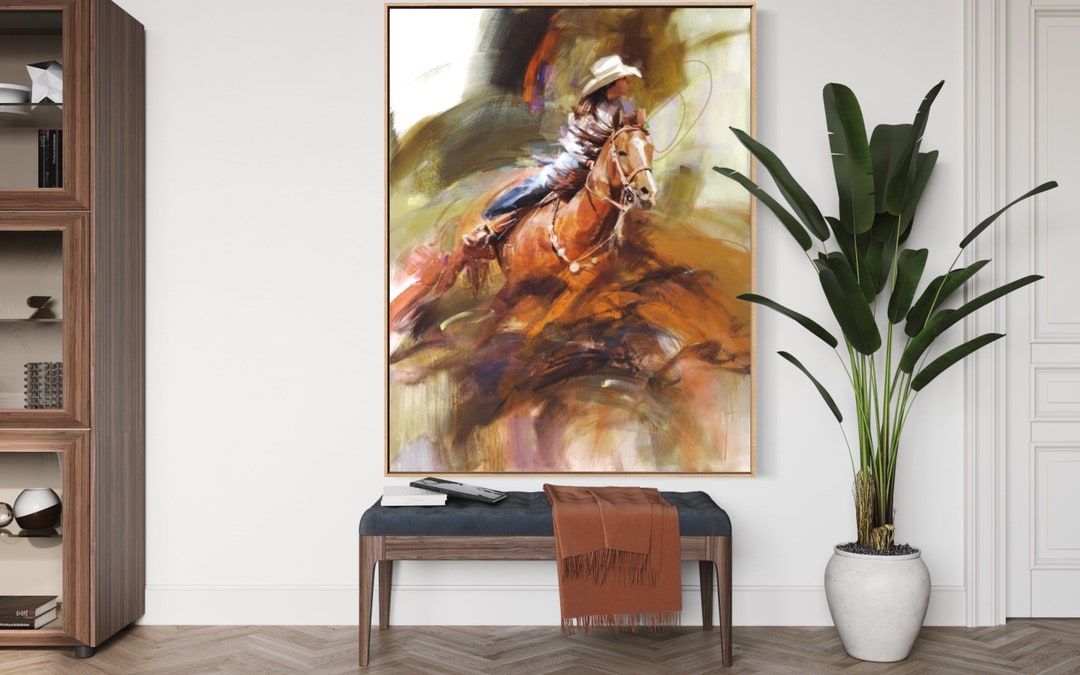 Horse Painting, Western Wall Art, Cowboy Rider Artwork, Original Hand ...