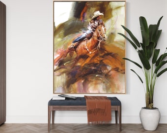 Rodeo abstract painting, horse and girl, textured painting, original abstract