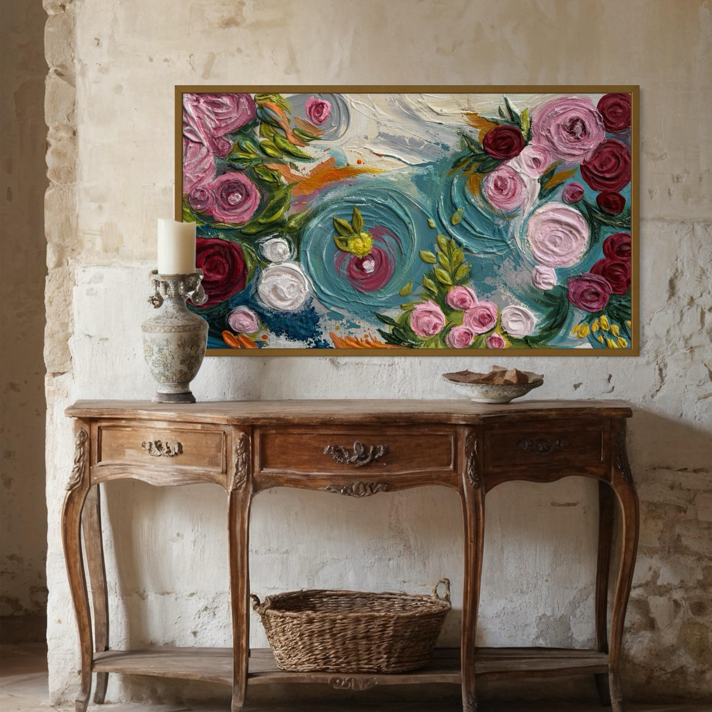 Original Pink Flower Oil Painting on Canvas, Abstract Floral Painting ...