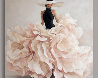 Elegante quadro da parete a tema moda, dipinto di donna in abito, tela artistica glamour personalizzata, ritratto di donna chic, grande decorazione murale femminile