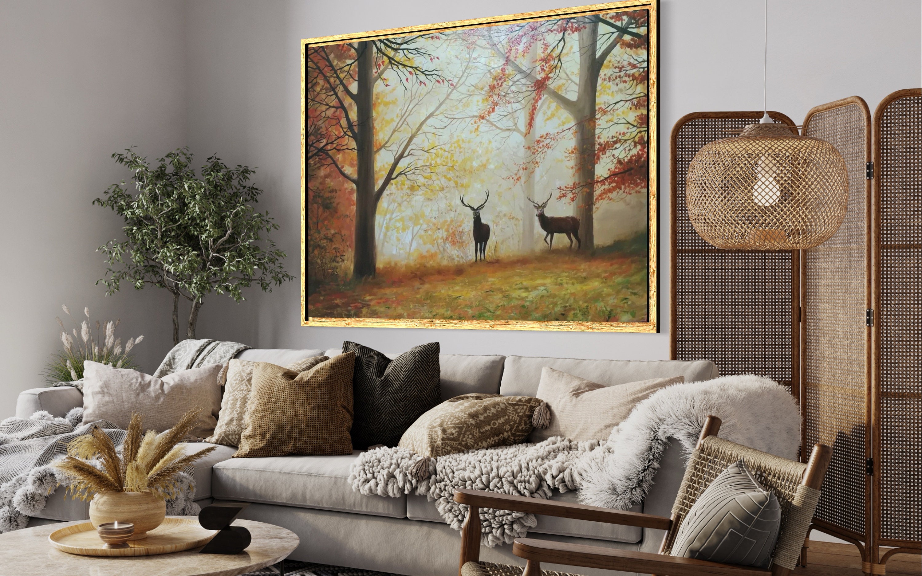 Wall Painting Deer Gold Forest Oil Painting Large Wall Art - Etsy