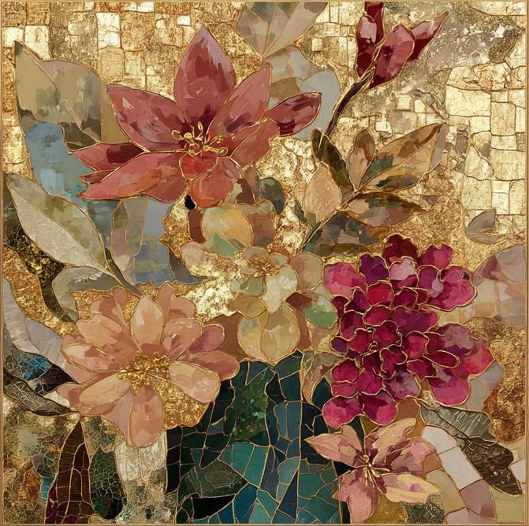 Floral Gold Painting Original, Colorful Flower Wall Art, Luxury Canvas ...