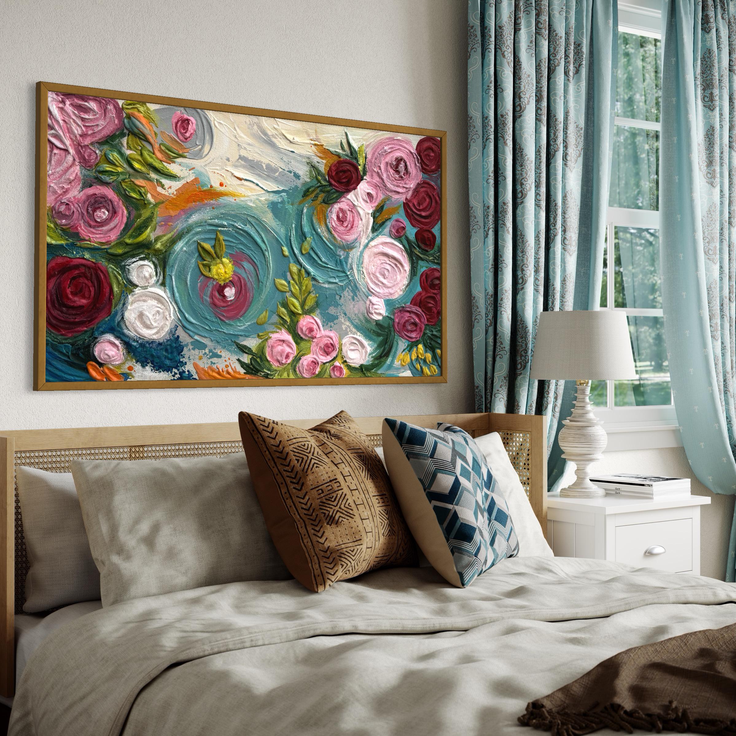 Original Pink Flower Oil Painting on Canvas, Abstract Floral Painting ...