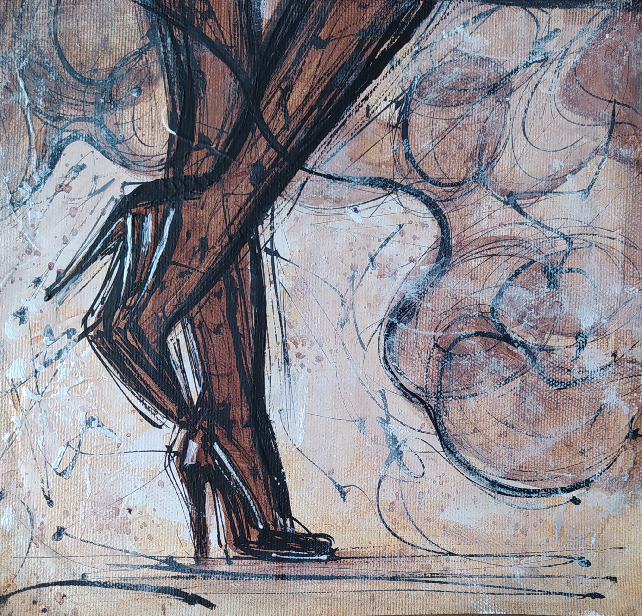 Black Shoes Abstract Painting, Women's Feet, Textured Painting ...