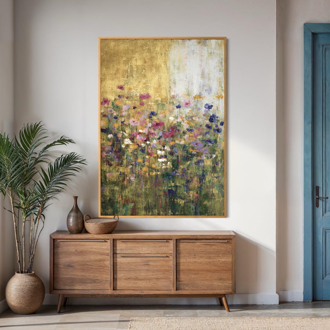 Wildflower Field Framed Wall Art, Abstract Floral Painting on Canvas ...