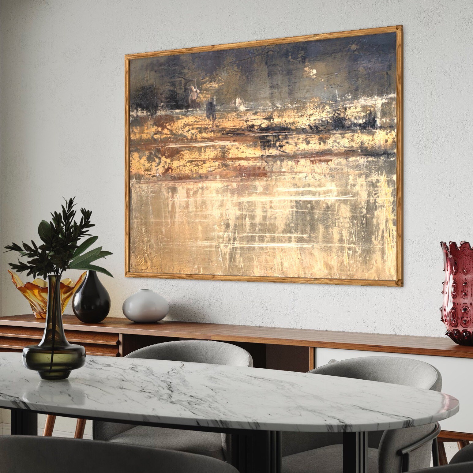 金の絵画、キャンバス上の抽象芸術、オリジナルの風景画、テクスチャー