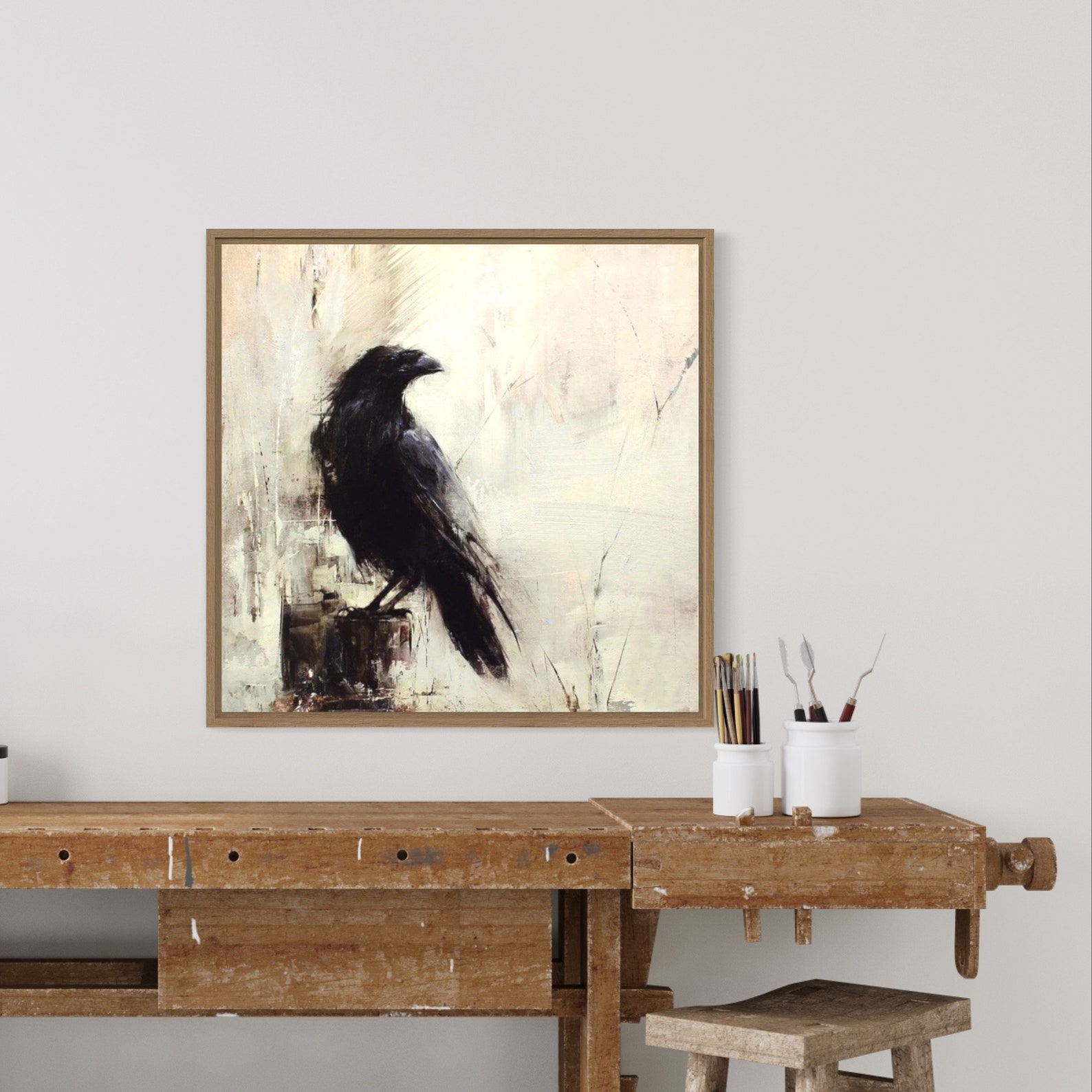 Black Raven Abstract Painting Bird Painting Handmade on - Etsy