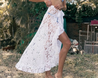 Beach Bride Wrap Sarong Skirt Maxi Skirt Coverup Cover Beach Wrap, Sarong Beachwear Chiffon Bride Bridesmaids Bachelorette Katcow