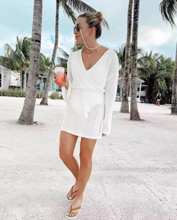 long sleeve cotton beach cover up