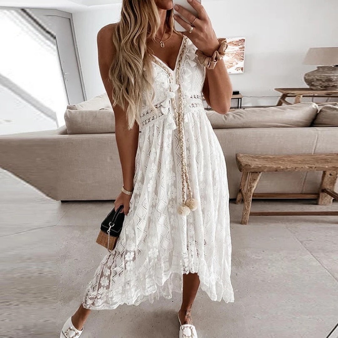 Off Shoulder Lace Patchwork Elegant Dress Women Summer 2021 V - Etsy