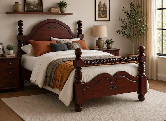 Illington Solid Pine Wooden Bed Frame | High Rail Rustic Style