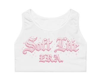 Sujetador deportivo Soft Life Era / Logotipo en cursiva, texto en rosa pastel