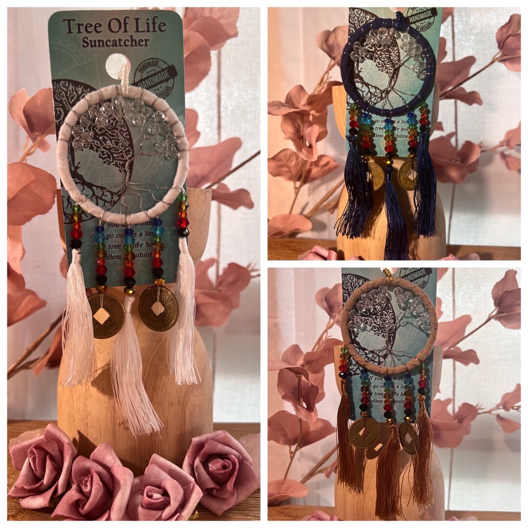 Tree of Life Suncatcher Navy, White, Tan Etsy