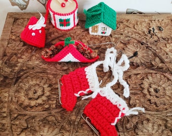 1970 Vintage hilo de punto adornos de Navidad