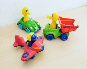 Vintage 1980s Diecast Playskool Sesame Street Cars w / Grover & Big Bird