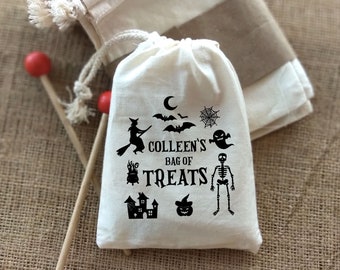 Bag Of Treats Halloween Favor Bag-Custom Personalized Bag-Party Favor Bags-Drawstring Bag-Party Bag-Treat bag